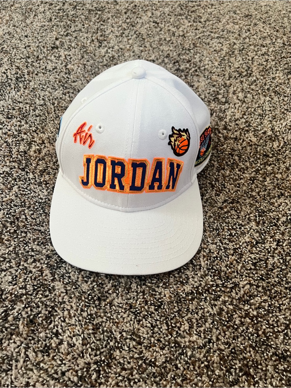 Kids Jordan White Snapback with Orange and Navy Embroidery